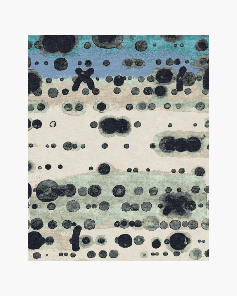 Artistic wool silk statement rug