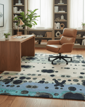 Artistic wool silk statement rug