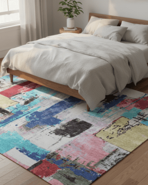 Modern abstract wool silk rug