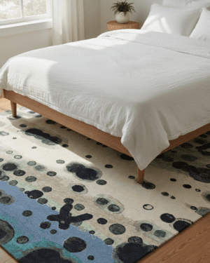 Artistic wool silk statement rug