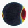 Solar Bloom round rainbow wool rug with a deep navy core bursting into carved spectrum rings