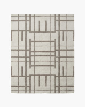 Atrium Grid neutral geometric line rug with a taupe lattice grid on an ivory wool ground