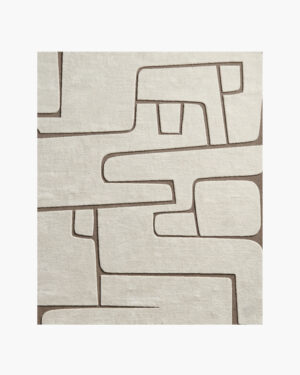 Alabaster Maze ivory carved abstract wool rug with rounded maze-like shapes in tonal high-low relief
