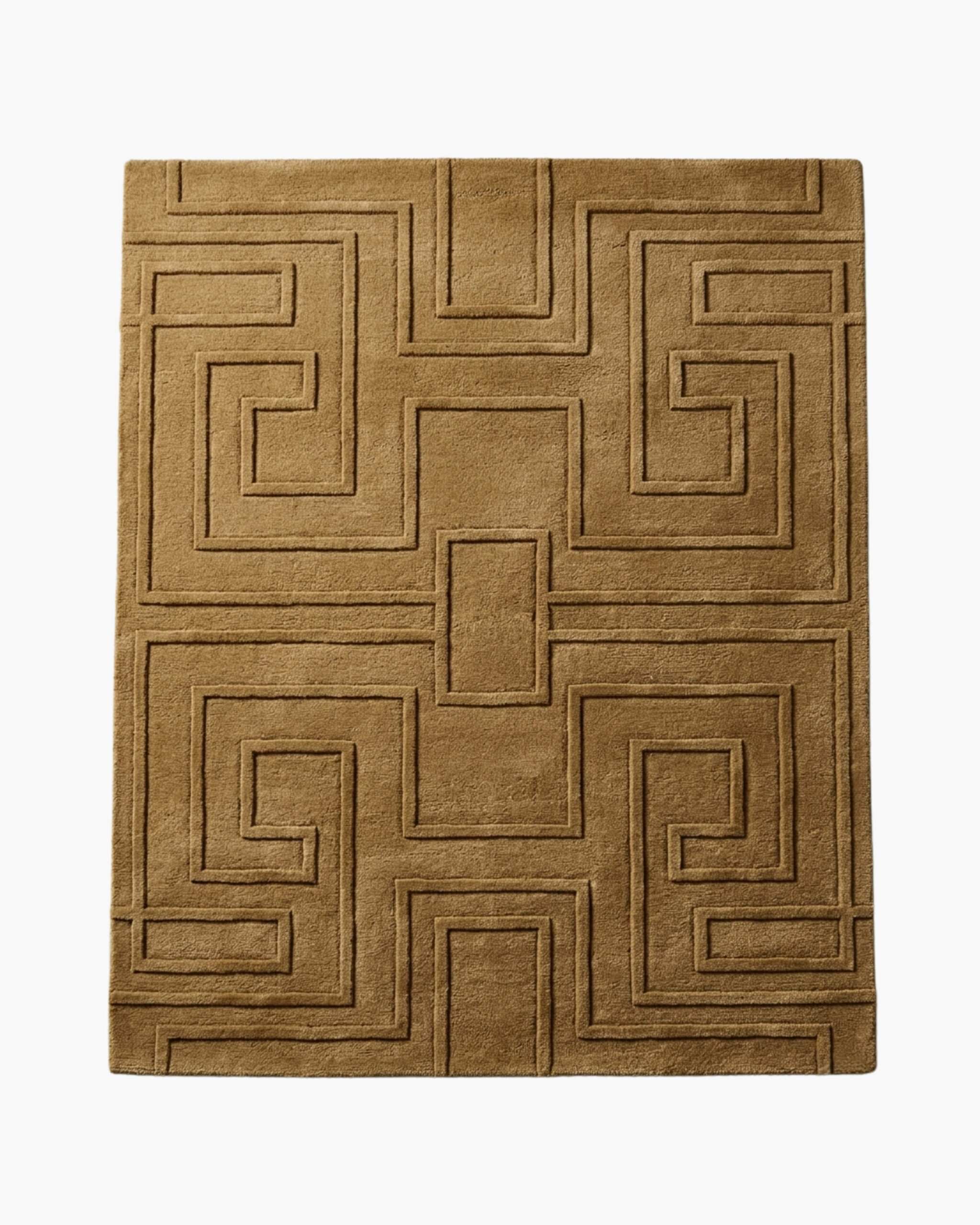 Meander Key camel Greek key wool rug Meander Key camel Greek key wool rug with a carved meander maze pattern in tonal high-low relief