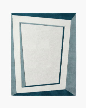 Tidal Frame teal and ivory bordered wool rug with concentric carved bands framing a calm ivory center