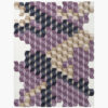 Cubed Amethyst purple 3D geometric wool rug with tumbling isometric cubes in plum, lavender and charcoal on ivory