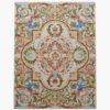 Versailles Bloom traditional Aubusson floral rug with an ornate rose medallion in sage, pink, blue and gold on ivory