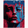 Liberty Muse pop art portrait wool rug with a bold red, white and blue face and paint-drip detail