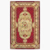 Crimson Court red Savonnerie medallion rug with a cream floral medallion on a deep crimson field