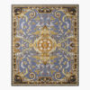 Azure Régence blue and gold Savonnerie rug with a gilded floral medallion on a periwinkle-blue field