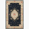Noir Medallion black Aubusson medallion rug with a cream floral medallion on a deep black field