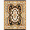 Gilded Empire black and gold Aubusson rug with an ivory floral medallion on a black field
