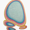Sorbet Ripple pastel organic wool rug with concentric mint, blue, pink and yellow rings in a free-form shape