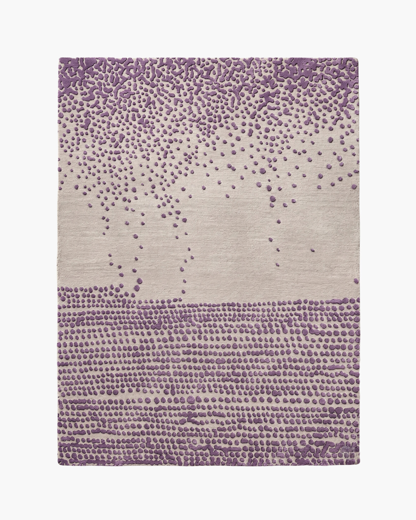 Violet Drift purple dotted wool rug with heather dots drifting in a gradient over a greige ground