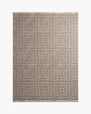 Pyramid Tile 3D geometric square wool rug with carved nested squares in cream and taupe