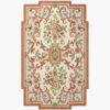 Tuscan Cartouche ivory and terracotta Aubusson rug with a floral medallion and acanthus scrolls in a stepped cartouche shape