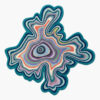Ripple Bloom multicolor topographic wool rug with concentric jewel-bright contour lines rippling from an off-center eye