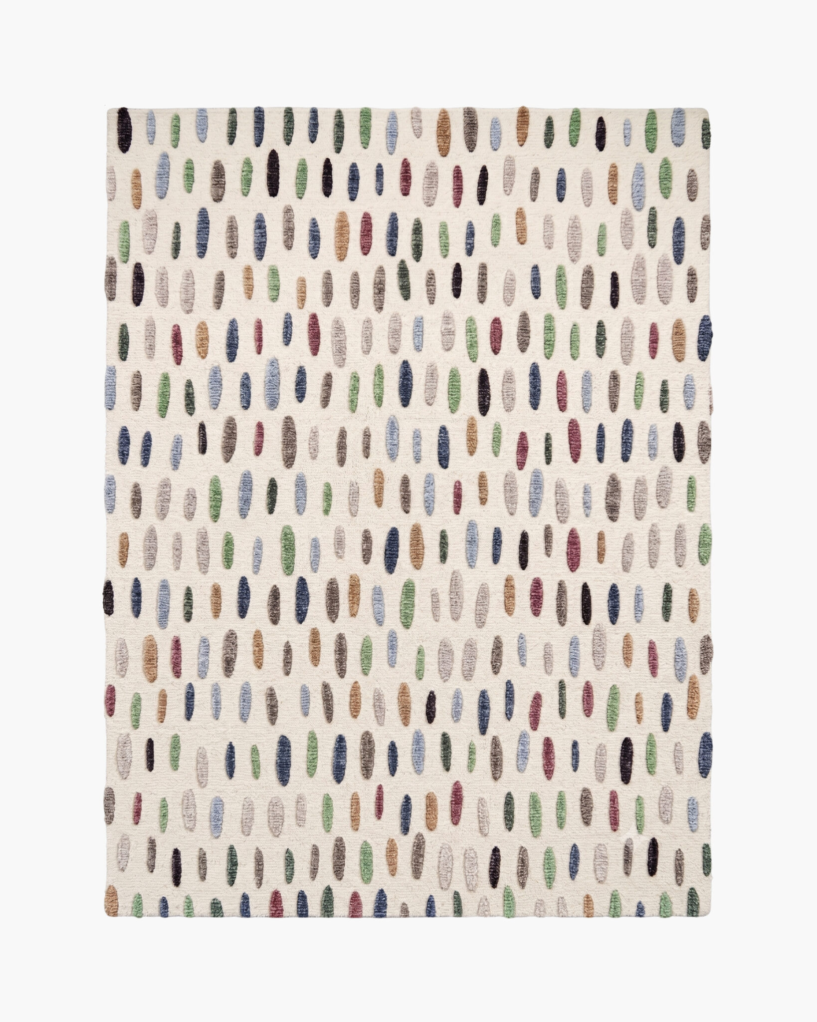 Confetti Rows multicolor confetti wool rug with rows of raised colour dashes on a soft cream ground