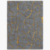 Gilded Fracture gold and grey wool rug with molten gold veins forming a stained-glass pattern on a slate-grey field