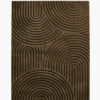 Zen Furrow brown carved wool rug with raked zen-garden arches sculpted in high-low relief