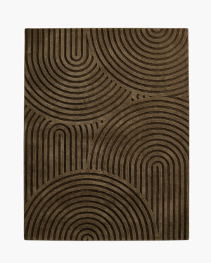 Zen Furrow brown carved wool rug with raked zen-garden arches sculpted in high-low relief