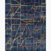 Hand knotted abstract rug in midnight blue with geometric ochre and rust line pattern