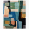 Cubist Reverie abstract color block wool rug with interlocking Cubist shapes in teal, blue, ochre and cream