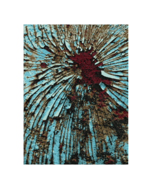 Discover the Azure Ember Abstract Rug by Hali Rug Company, a luxury hand-tufted New Zealand wool rug featuring vibrant blue, burgundy and charcoal tones.