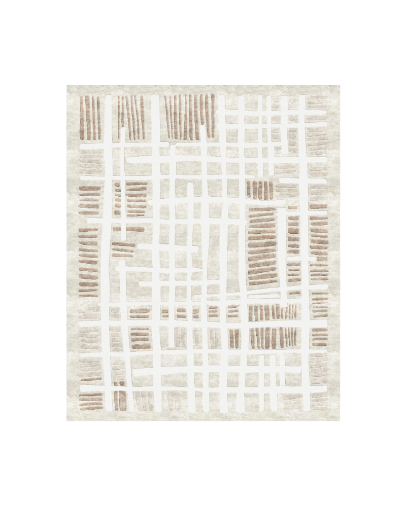 1 Ivory and taupe geometric rug with an irregular grid pattern and fine linear details