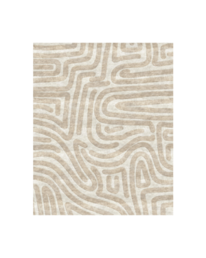 Ivory and beige abstract rug with flowing interconnected geometric lines and curved patterns