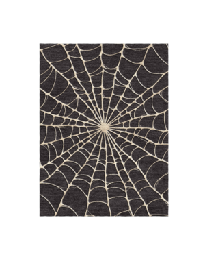 Charcoal-black rug featuring an intricate ivory spiderweb-inspired geometric pattern