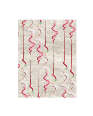 Ivory and greige rug with flowing dusty-pink, berry-red and sage-green vertical lines