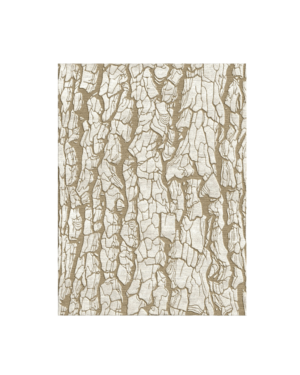 Ivory rug featuring an intricate pattern of irregular shapes outlined in warm taupe and beige