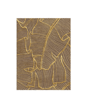 Mocha brown rug with flowing parallel lines and antique gold organic outlines