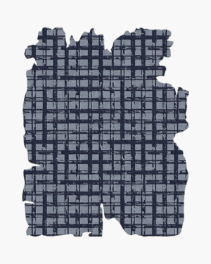 Nexvi contemporary rug featuring a slate-grey ground, deep navy intersecting grid lines and an irregular silhouette.