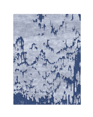 Azure Drift abstract blue handmade rug in 100% New Zealand wool with silver-blue and navy organic patterns by Hali Rug Company.